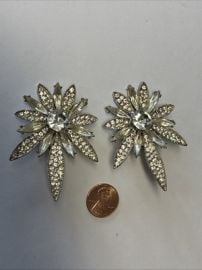 Vintage THELMA DEUTSCH Rhinestone Statement Clip-on Earrings Signed eBay at eBay