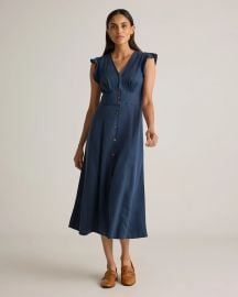 Vintage Wash Tencel Button Front Midi Dress in Midnight Blue at Quince