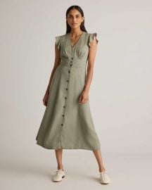 Vintage Wash Tencel Button Front Midi Dress in Olive at Quince