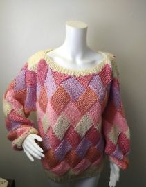 Vintage Womens oversized Hand Knit Afghan Pastel Basket Weave Sweater Size Large eBay at eBay