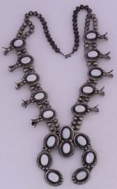 Vintage sterling Mother of pearl squash blossom Native American Navajo necklace eBay at eBay