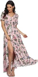 VintageClothing Women39s Floral Print Maxi Dresses Boho Button Up Split Beach Party Dress at Womens Clothing store at Amazon