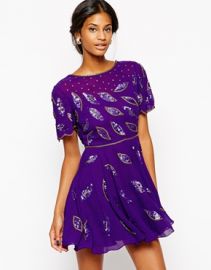 Virgos Lounge Gia Skater Dress With All Over Embellishment and Cowl Back at Asos