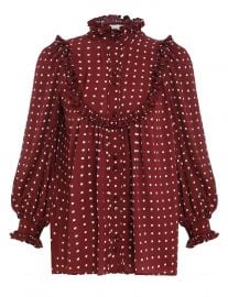 Viscose Billow Blouse BurgundyCream Dot Online  Zimmermann at Zimmermannwear