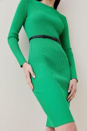 Viscose Blend Rib Knit Belted Midi Dress at Karen Millen