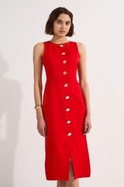 Viscose Linen Tailored Statement Button Front Pencil Midi Dress at Karen Millen