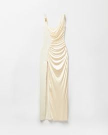 Viscose Liquid Jersey Draped Gown White VERSACE US at Versace