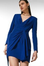 Viscose Satin Crepe Sleeved Drape Wrap Dress at Karen Millen