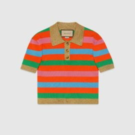 Viscose blend striped polo top in multicolor US at Gucci