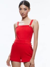 Vita Denim Romper In Bright Ruby Alice Olivia at Alice + Olivia