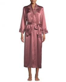 Vivis Katiuscia Lace-Trim Long Silk Robe at Neiman Marcus