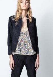 Vollys Pinstripe Embellished Jacket at Zadig and Voltaire