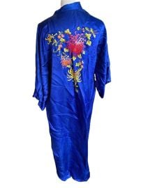 Vtg Cobalt Blue Silk Kimono Robe Embroidered Floral Xl Large - at Etsy