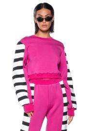 WATERMELON SUGAR STRIPED CROP SWEATSHIRT in pink multi at Akira