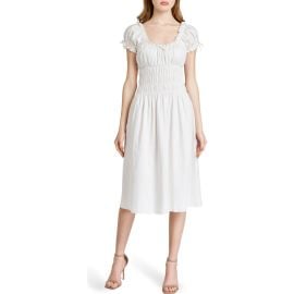 WAYF Adelina Shirred Linen Blend Midi Dress at Nordstrom