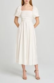 WAYF Lucy Ruched Puff Sleeve Midi Dress at Nordstrom