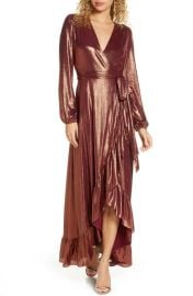 WAYF Meryl Long Sleeve Wrap High/Low Gown at Nordstrom