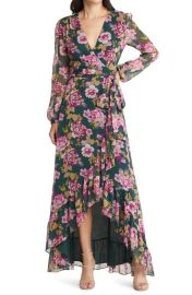 WAYF The Meryl Floral Long Sleeve Wrap Gown at Nordstrom