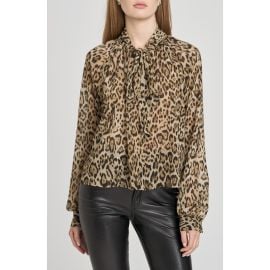 WAYF x Sara Walker Leopard Georgette Top at Nordstrom