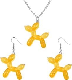 WCRAZYE 3D Balloon Dog Earrings and Necklace Set for Women Cute Funny Animal Charm Poodle Colorful Dangle Drop Earring Resin Cartoon Sweet Dog Charm Necklace Accessories Party Jewelry Gifts at Amazon