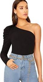 WDIRARA Women39s Sexy Solid One Shoulder Cut-Out Long Sleeve Top at Womens Clothing store at Amazon