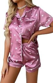 WDIRARA Womenx27s Sleepwear Satin Short Sleeve Button Shirt and Shorts Pajama Set at Womens Clothing store at Amazon