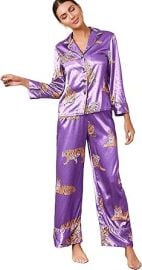 WDIRARA Womenx27s Sleepwear Striped Satin Short Sleeve Shirt and Pants Pajama Set at Womens Clothing store at Amazon