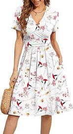 WEACZZY Women39s Summer Short Sleeve Casual Dresses V-Neck Floral Party Dress with Pockets at Womens Clothing store at Amazon