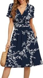 WEACZZY Women39s Summer Short Sleeve Casual Dresses V-Neck Floral Party Dress with Pockets at Womens Clothing store at Amazon