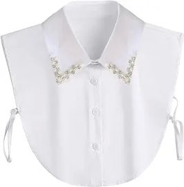 WENLOOY Fake Collar Detachable Blouse Dickey Collar Half Shirts Faux False Collar for Women amp Girls Favors Chiffon-Bead White at Womens Clothing store at Amazon