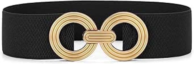 WHIPPY Women Wide Elastic Waist Belt Fashion Hollow Out Round Gold Buckle Stretchy Belt Waistband for Ladies at Amazon