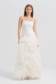 WHITE DROP WAIST FEATHER DRESS at Starlit