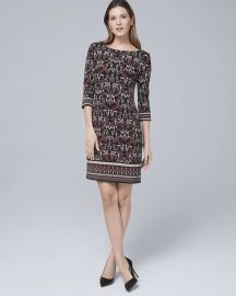 WHITE HOUSE BLACK MARKET ULTIMATE REVERSIBLE ARABESQUE PRINT/SOLID SHIFT DRESS at WHBM