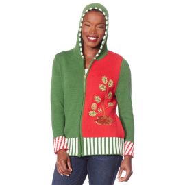 WHOOPI Festive Sweater Knit Zip-Up Hoodie - 20235290 at HSN