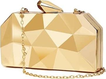 WIOLETA Gold Clutch Purse for Women Geometric Metal Evening Bag with Chain Strap for Wedding amp Formal Events Handbags com at Amazon