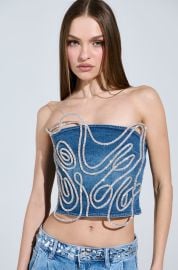 WOBBLY RHINESTONE DENIM CORSET TOP AKIRA at Akira