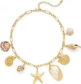 WOWORAMA Gold Sea Shell Necklace for Women Shell Starfish Pearl Charm Necklace Trendy Ocean Sea Pendant Choker Necklace Boho Summer Beach Necklace Jewelry at Amazon