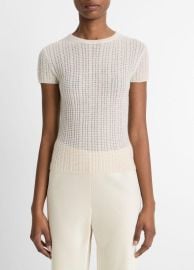 Waffle-Knit Cashmere-Silk Short-Sleeve Sweater in Products Women at Vince