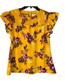 Walter Baker Tops Walter Baker M Medium Mustard Yellow Multi Color Floral Print Ruffles Blouse Top Poshmark at Poshmark