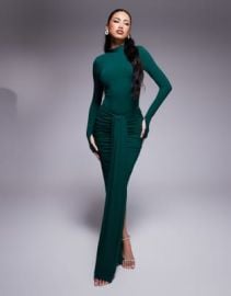 Wanderdoll Nara drape front maxi skirt in emerald - part of a set at ASOS