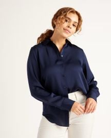 Washable Stretch Silk Blouse Quince in Navy at Quince
