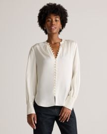 Washable Stretch Silk Peasant Blouse in Ivory at Quince