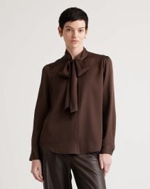 Washable Stretch Silk Tie Neck Blouse at Quince