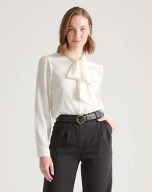 Washable Stretch Silk Tie Neck Blouse at Quince