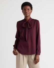 Washable Stretch Silk Tie Neck Blouse in Wine Tasting Red at Quince