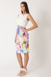 Watercolor Print Jasper Pencil Skirt at Black Halo