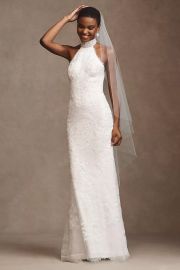 Watters Belle Scalloped Halter Wedding Gown at Anthropologie