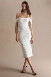 Watters Joanne Ruched Slim Off The Shoulder Midi Dress at Anthropologie