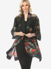 Waves Fans Flowers Black Kimono Jacket CITRON CLOTHING at Citron