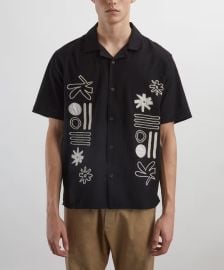 Wax London Didcot Black and Ecru Abstract Applique Short-Sleeve Shirt Liberty at Liberty London